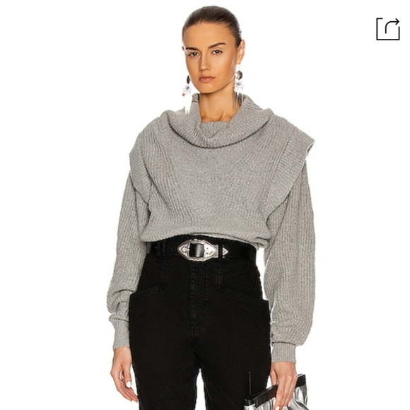 Isabel Marant poppy ribbed gray cashmere wool blend turtleneck sweater - Picture 12 of 14